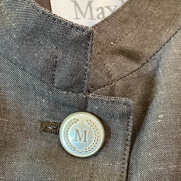 Max Mara Military Brown Jacket Logo Buttons Linen/Wool Blend-Sz.10 - Picture 5 of 13